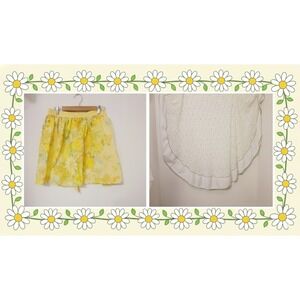 Vintage 60s 70s Round Lace Tablecloth & Apron Daisies Yellow Green White Retro‎